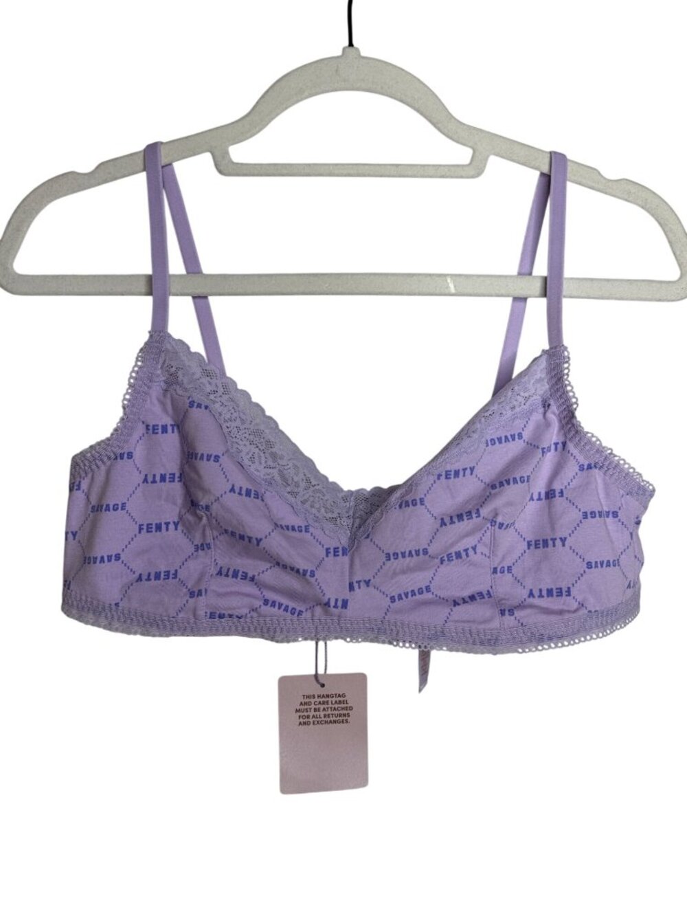 Savage X Fenty Womens XL Lavender Logo Bralette Lace Trim Cotton Y2K Sporty